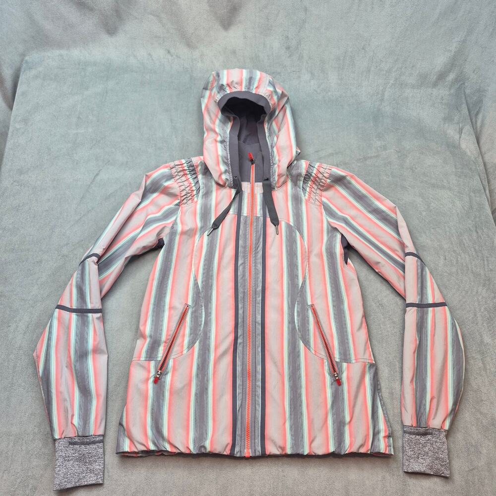 Lululemon Run Reflection Hooded Track Jacket Alarming Ombre Coal Striped Size 8